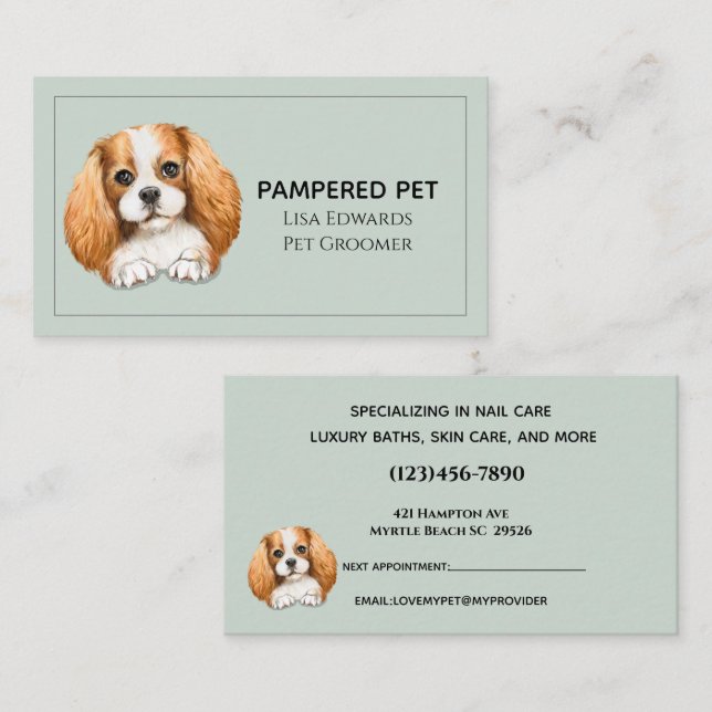 Niedlicher Hund Groomer Green Business-Terminierun Terminkarte (Vorne/Hinten)