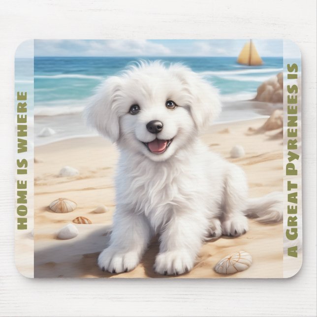 Niedlicher Hund große Pyrenäen Weiße Welpe Individ Mousepad (Vorne)