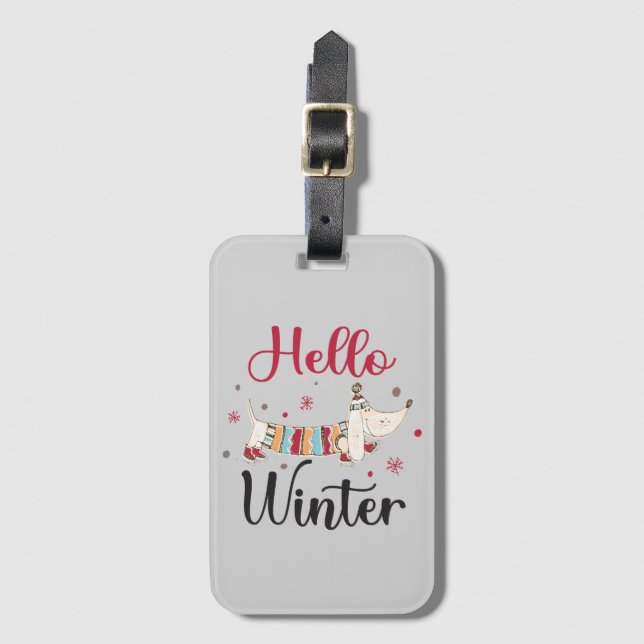 Niedlicher Hund Hallo Winter Gepäckanhänger (Vorderseite Vertikal)