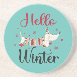 Niedlicher Hund Hallo Winter Getränkeuntersetzer
