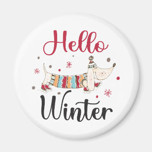 Niedlicher Hund Hallo Winter Magnet