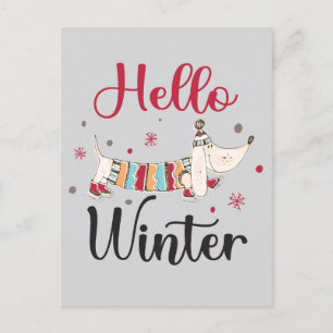 Niedlicher Hund Hallo Winter Postkarte