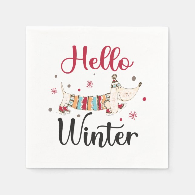 Niedlicher Hund Hallo Winter Serviette (Vorderseite)