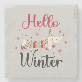 Niedlicher Hund Hallo Winter Steinuntersetzer