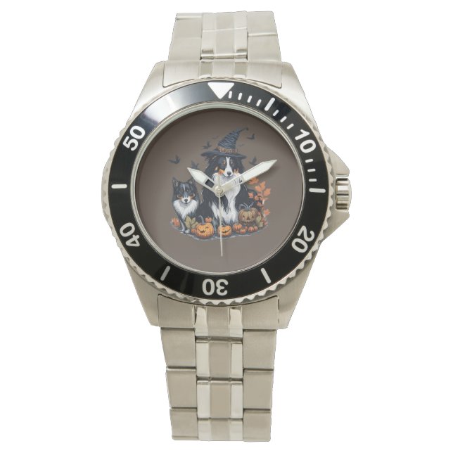 Niedlicher Hund Halloween Armbanduhr (Vorderseite)