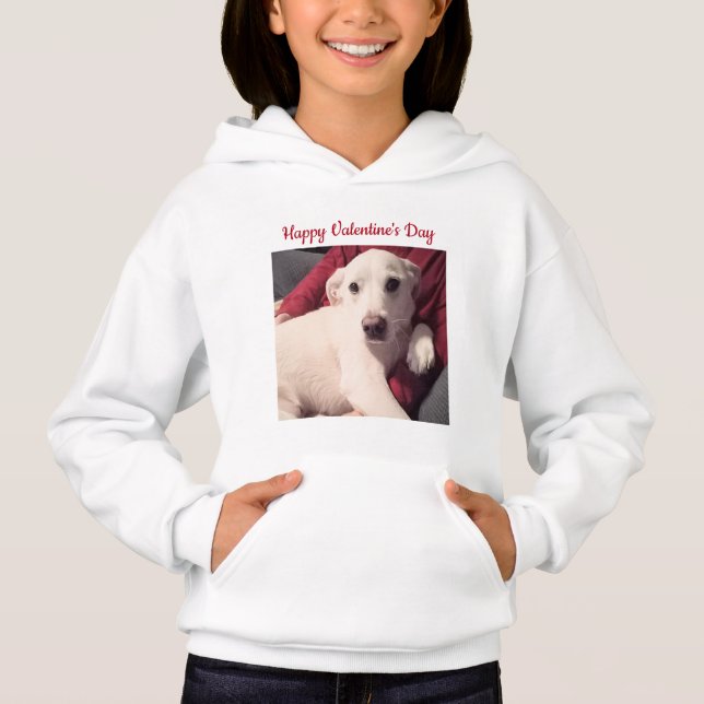 Niedlicher Hund Happy Valentines Day Kinder Hoodie (Vorderseite)