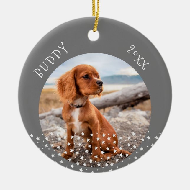 Niedlicher Hund Haustier 2 Fotos Star Muster Weihn Keramik Ornament (Vorne)