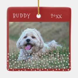 Niedlicher Hund Haustier 2 Fotos Star Muster Weihn Keramikornament