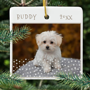Niedlicher Hund Haustier 2 Fotos Star Muster Weihn Keramikornament