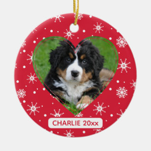 Niedlicher Hund Haustier Foto Schneeflocke Weihnac Keramik Ornament