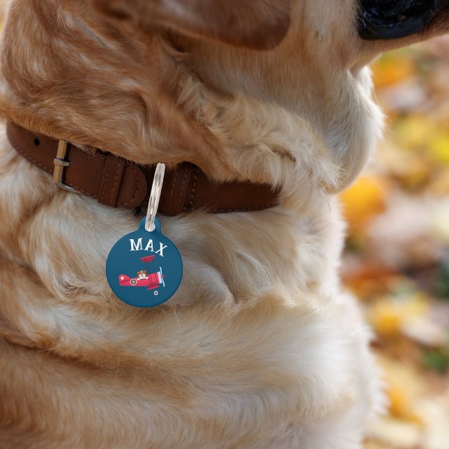 Niedlicher Hund im Flugzeug Individuelle Name Coll Haustiermarke (Von Creator hochgeladen)