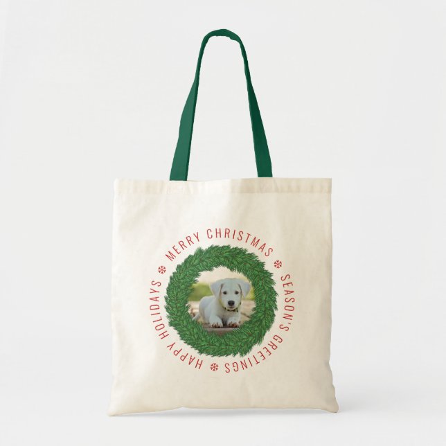 Niedlicher Hund im Weihnachtskranz Custom Haustier Tragetasche (Vorne)