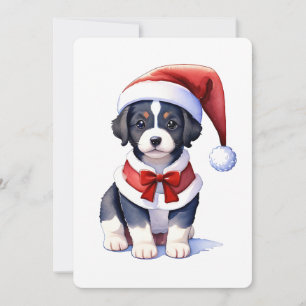 Niedlicher Hund in der Weihnachtsmannmütze. Weihna Einladung