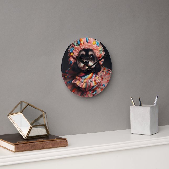 Niedlicher Hund in einem gekleideten Kleid Runde Wanduhr (Büro)