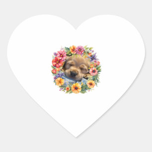 niedlicher Hund in farbenfrohen Blume schläfriger Herz-Aufkleber