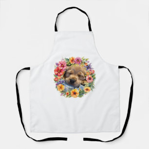 niedlicher Hund in farbenfrohen Blume schläfriger  Schürze