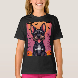 Niedlicher Hund in Halloween-Szene mit Pumpkins T-Shirt