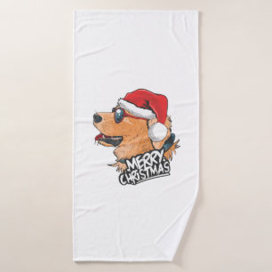 Niedlicher Hund in Weihnachtshut Badehandtuch