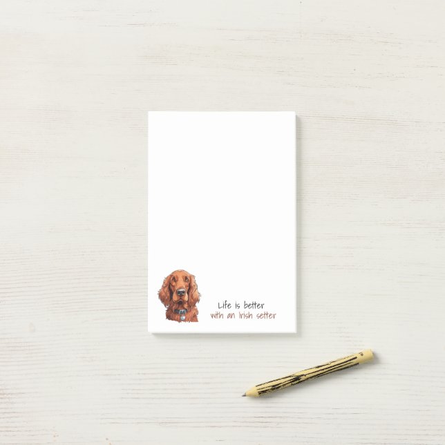 Niedlicher Hund Irish Setter Life is Better Post-it Klebezettel (Auf Schreibtisch)