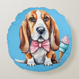 Niedlicher Hund isst Eis Rundes Kissen