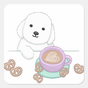 Niedlicher Hund, Kaffee und Cookies Quadratischer Aufkleber