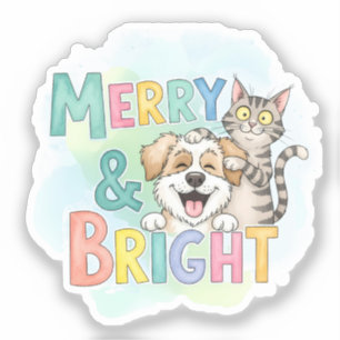 Niedlicher Hund & Katze Merry & Bright Aufkleber