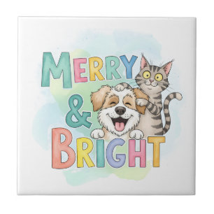 Niedlicher Hund & Katze Merry & Bright Fliese