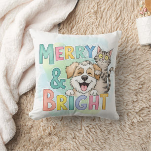 Niedlicher Hund & Katze Merry & Bright Kissen