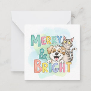 Niedlicher Hund & Katze Merry & Bright Mitteilungskarte