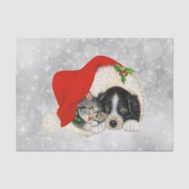 Niedlicher Hund Katze Weihnachtsfeiern Seidenpapier