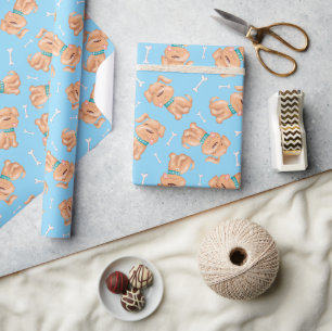 Niedlicher Hund & Knochen Einfach Blaues Geburtsta Geschenkpapier