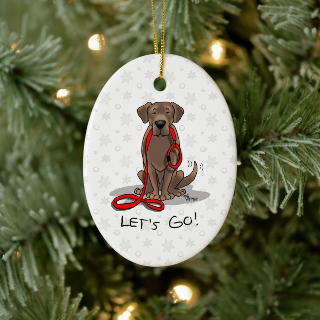 Niedlicher Hund - Lass uns gehen! Schokolade Labra Keramik Ornament (Baum)