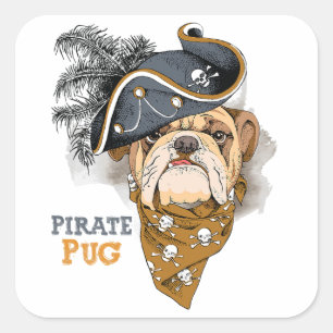 Niedlicher Hund Liebhaber Mops Piratenhut Quadratischer Aufkleber