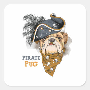 Niedlicher Hund Liebhaber Mops Piratenhut Quadratischer Aufkleber