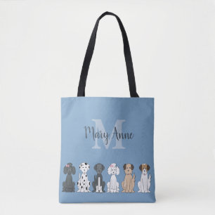 Niedlicher Hund liebt Monogramm Blau Tasche