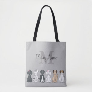 Niedlicher Hund liebt Monogramm Grau Tasche