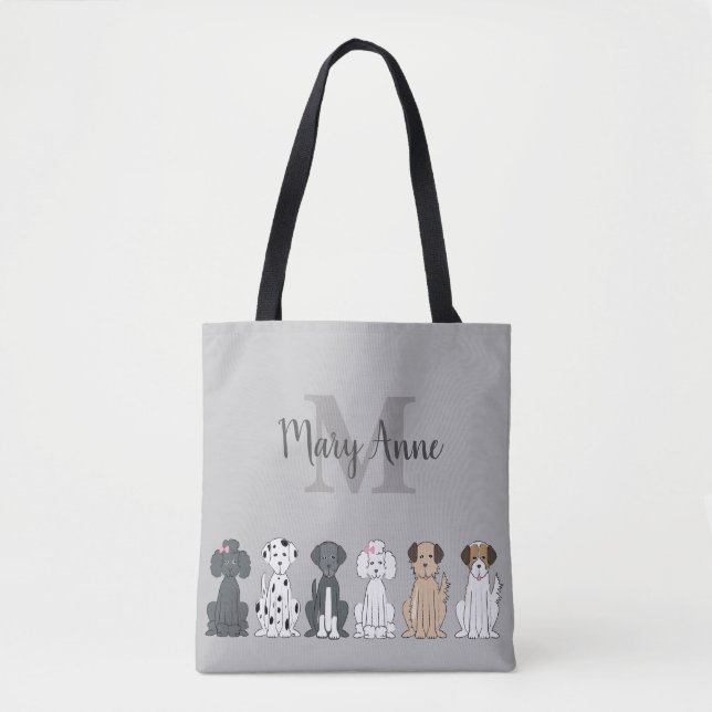 Niedlicher Hund liebt Monogramm Grau Tasche (Vorderseite)