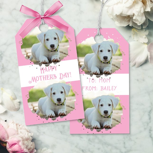Niedlicher Hund liebt Personalisiertes Foto Muster Geschenkanhänger (Cute Dog Lovers Personalized Photo Pattern Pink Gift Tags)