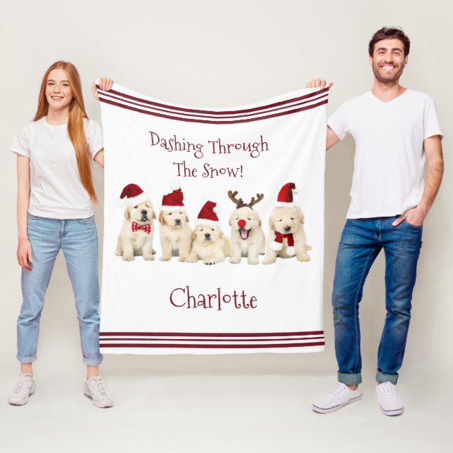 Niedlicher Hund liebt Weihnachtsblanken mit Namen Fleecedecke (Beispiel)