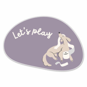 Niedlicher Hund, lila, "Lass uns spielen!" Aufkleber