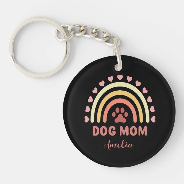 Niedlicher Hund Mama Individuelle Name Regenbogenm Schlüsselanhänger (Vorderseite)