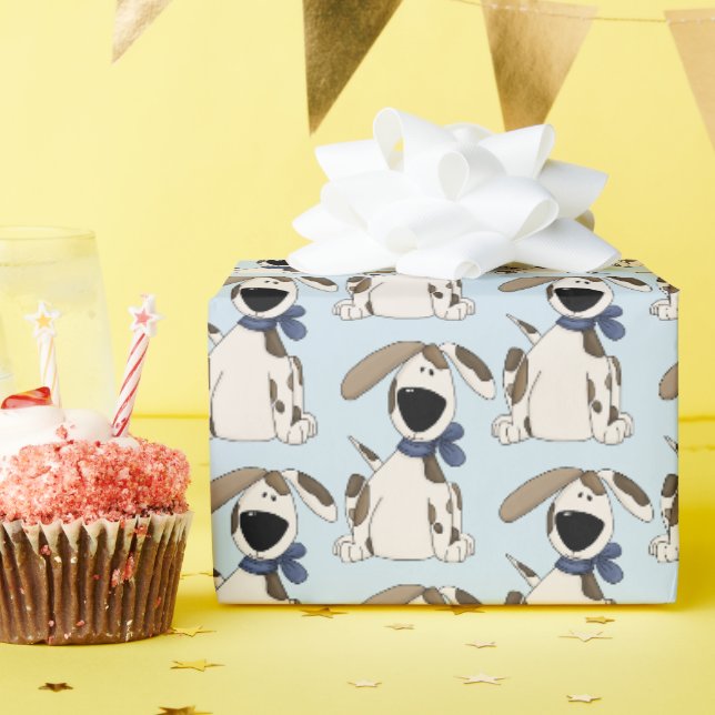niedlicher Hund mit blauem Bogen Geschenkpapier (Geburtstagsparty)