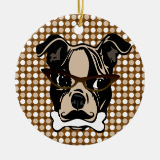 Niedlicher Hund mit dem Schnurrbart, den Brillen Keramikornament