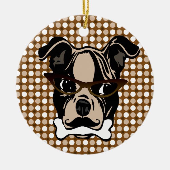 Niedlicher Hund mit dem Schnurrbart, den Brillen Keramikornament (Vorne)