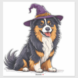 Niedlicher Hund mit einem Halloween-Wizard-Hut Aufkleber