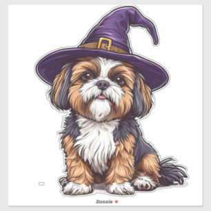 Niedlicher Hund mit einem Halloween-Wizard-Hut Aufkleber