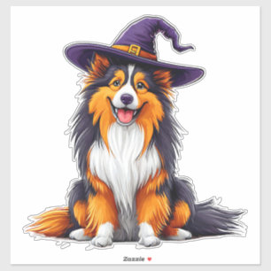 Niedlicher Hund mit einem Halloween-Wizard-Hut Aufkleber