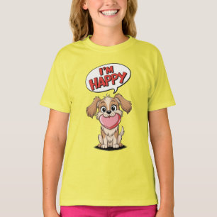 Niedlicher Hund mit einem rosa Herz und einer fröh T-Shirt