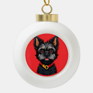 Niedlicher Hund mit farbenfroher Collar Keramik Kugel-Ornament