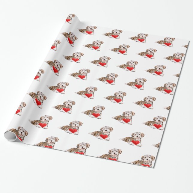 Niedlicher Hund mit Herz-Geschenkpapier Geschenkpapier (Ungerollt)